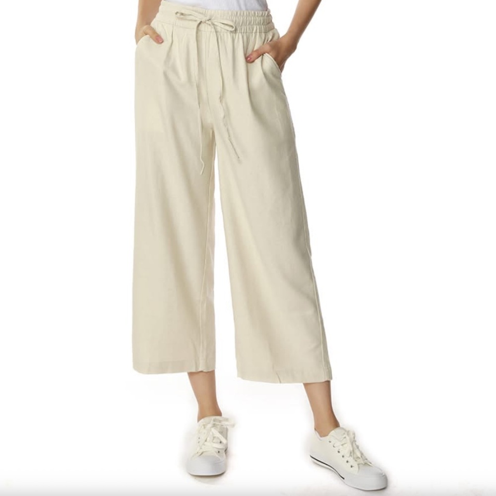 MOCOTONO Women's Linen Drawstring Elastic Waist Cropped Pants